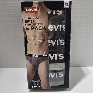 Levi's Men Size XL Low Rise Brief Underwear Premium Cotton 5 Pack Black & Gray